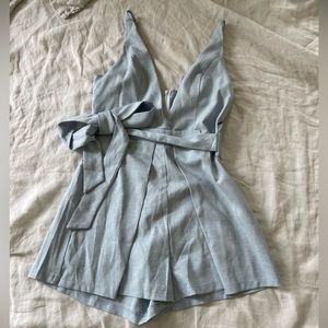 Rumor Boutique Blue Chambray Tie Romper